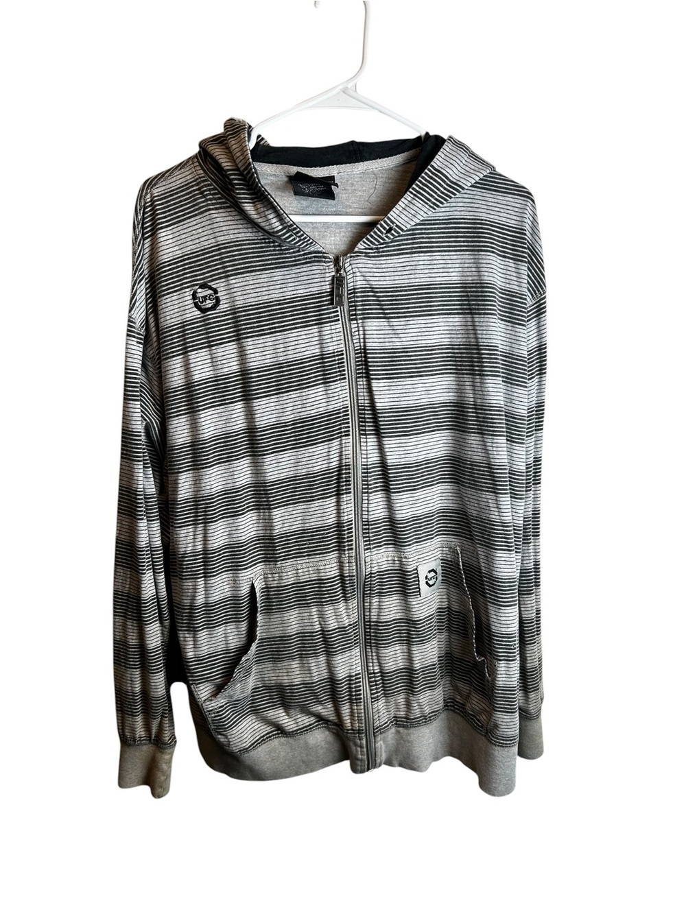 VTG UFC Convict Striped Full Zip Hoodie Men's 2XL Gray Black As Real As It Gets⁠